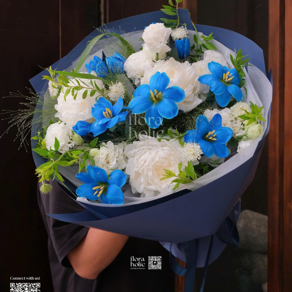 Bó hoa tươi xanh trắng, ảnh tham khảo từ FloraHolic