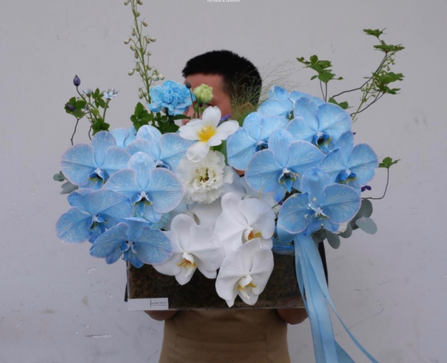 Bó hoa lan và tulip tông xanh trắng, ảnh mẫu FloraHolic