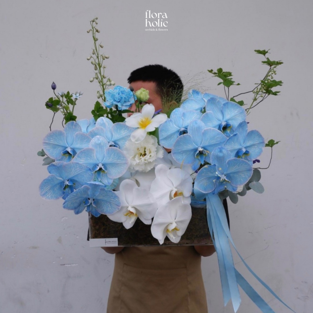 Bó hoa lan và tulip tông xanh trắng, ảnh mẫu FloraHolic